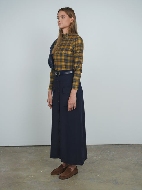 Point Printed Mock Neck Top in Varsity Plaid